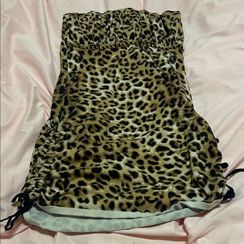 Guess Leopard Print Strapless Dress